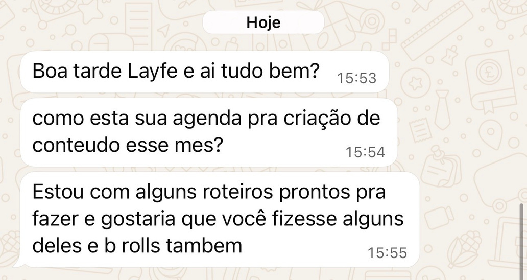 Mensagem sobre agenda para criação de conteúdo